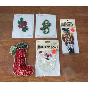 VTG Christmas Sequin Beaded Applique Lot Nutcracker Santa Stocking Crafting